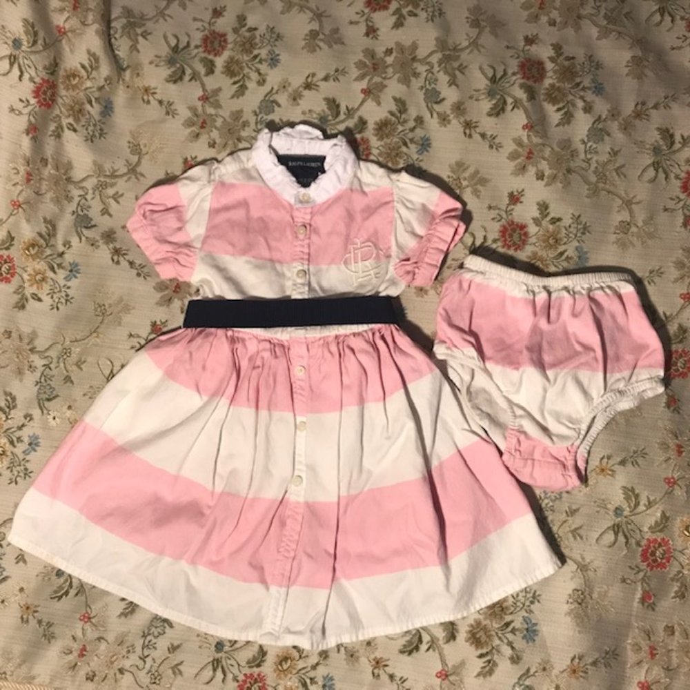 Ralph Lauren Pink Stripe Dress & Bloomer - 12 M
